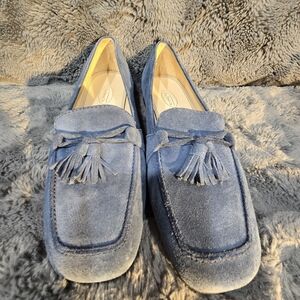 Blue Suede Tassel Loafers